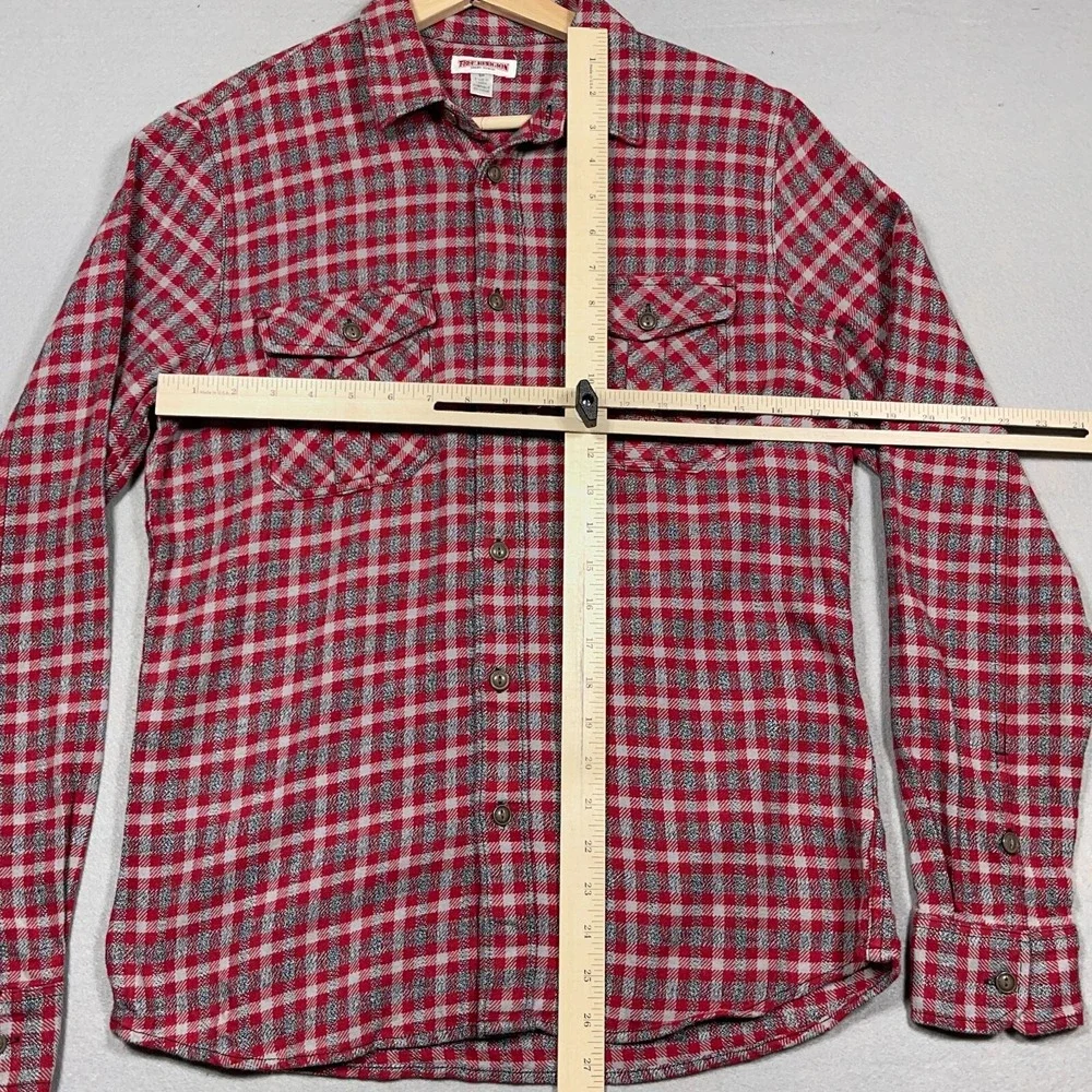 True Religion Flannel Shirt Men Small Regular Fit‎ Red Gray Plaid Plaid Outdoor